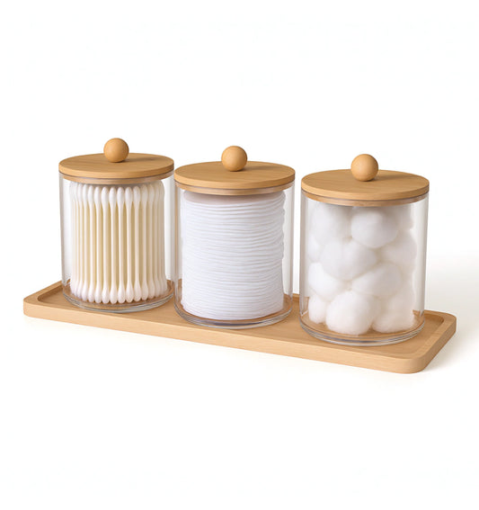 Set de Accesorios x3 en Acrílico y Bambú | Organización de Baño